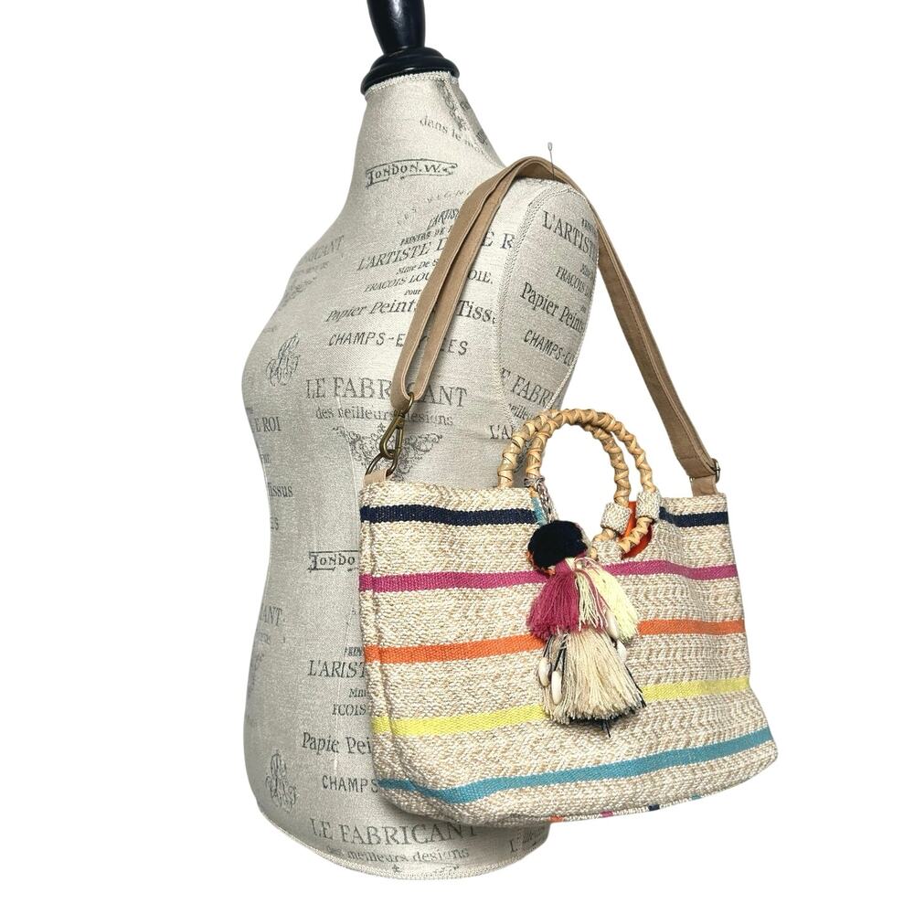 America & Beyond | Women | Bahama Breeze Rainbow Stripe Woven Jute Hand Bag | OS